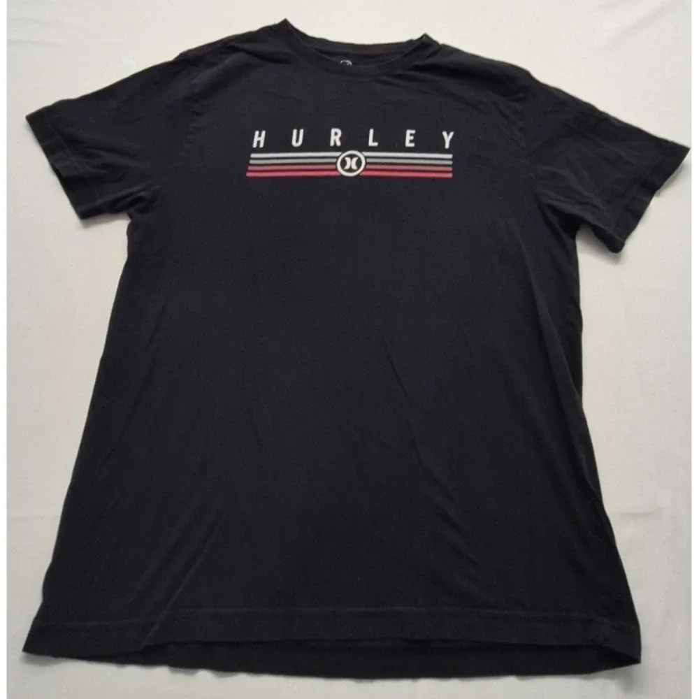 Hurley men's black graphic t-shirt sz M logo crew neck 100% Cotton‎